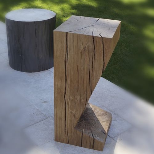 Sgabello da bar contemporaneo - KUB BRASERO - in rovere / da giardino