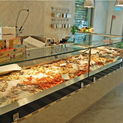 Vetrina refrigerata espositiva - GEM R4 PRO - Oscartek - per pescheria / in acciaio inossidabile / con porta scorrevole