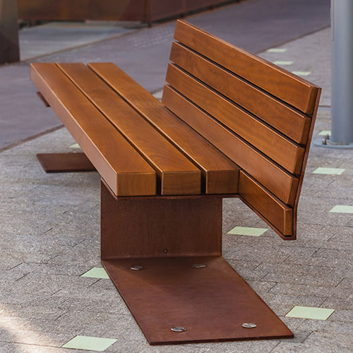 Panca per spazi pubblici classica - TEMPO - Setga - in legno / in acciaio COR-TEN® / con schienale