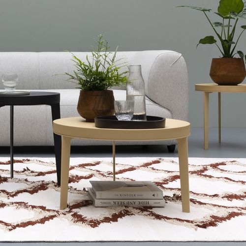 Tavolino basso contemporaneo - MONDO  - SPELL - in rovere / con supporto in acciaio termolaccato / rotondo