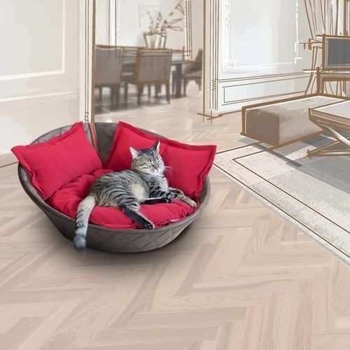 Cesta per gatto in cotone - CHESTER - pet.interiors - in poliestere / in pelle / in acciaio inossidabile