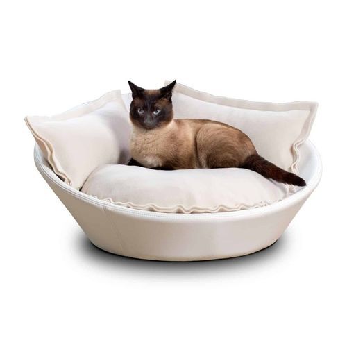 Cesta per gatto in cotone - MILA - pet.interiors - in velluto / in pelle / in acciaio inossidabile
