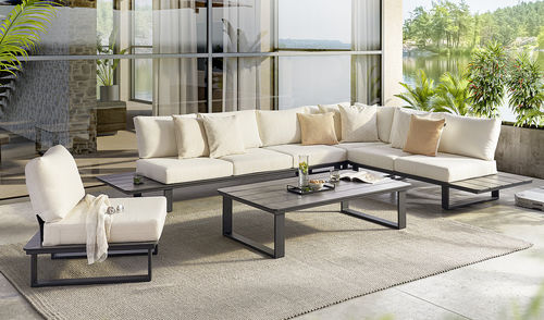 Set lounge da giardino contemporaneo - FREILICHT - Musterring - in teak / per uso residenziale / con cuscino rimovibile