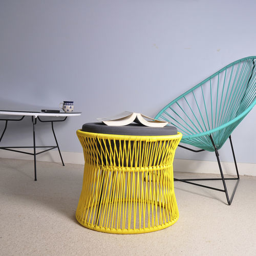 Pouf contemporaneo - Ito  - BOQA - in lino / in pelle / in acciaio