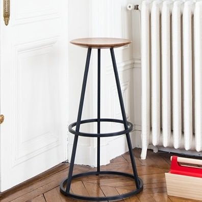Sgabello da bar contemporaneo - GUSTAVE - Harto - in rovere / con supporto in metallo laccato / nero