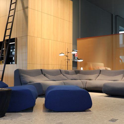 Pouf contemporaneo - ABSENT - prostoria - in tessuto / modulare / grigio