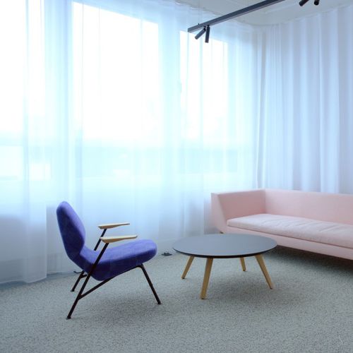 Poltrona contemporanea - OBLIQUE - prostoria - in tessuto / in rovere / in metallo