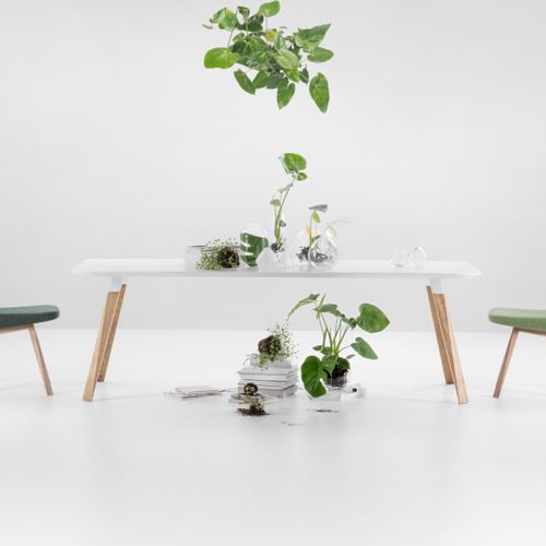 Tavolo contemporaneo - OBLIQUE - prostoria - in legno / con supporto in legno / rettangolare