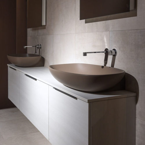 Lavabo da appoggio - NUDASLIM 75 - FLAMINIA - in ceramica / ovale / fori su richiesta