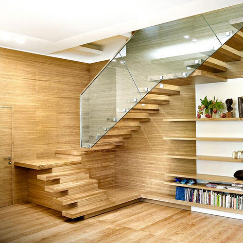 Scala a L - SOSPESIA : SPECIAL STARTING STRUCTURE - Officine Sandrini - con gradini in legno / con struttura in legno / per uso residenziale