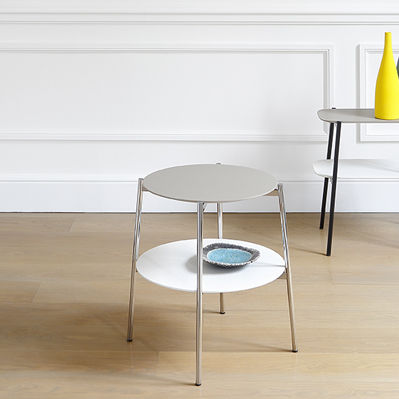 Tavolino contemporaneo - SHIKA - Coedition - in MDF / con supporto in metallo cromato / rotondo