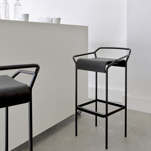Sgabello da bar contemporaneo - DAO - Coedition - in rovere / impiallacciato in legno / con supporto in metallo cromato