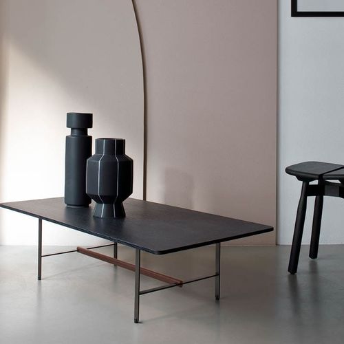 Tavolino basso contemporaneo - SISTER - Coedition - in rovere / in noce / con supporto in metallo