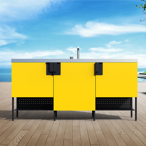 Cucina da esterno - ÀTRIA - Abimis - contemporanea / in acciaio inossidabile / con isola
