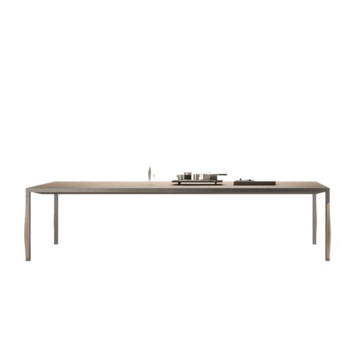 Tavolo contemporaneo - FAYI  - DIMENSIONE CHI WING LO - in legno / con supporto in metallo / con supporto in cuoio