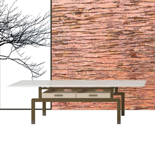 Tavolino basso contemporaneo - NERA - DIMENSIONE CHI WING LO - in vetro / in metallo / in tessuto