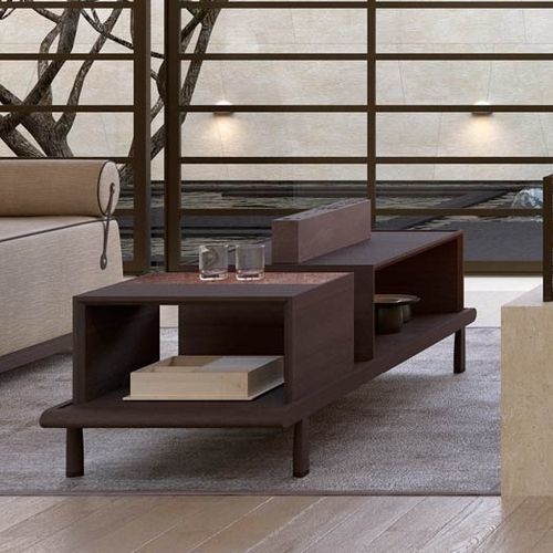 Tavolino basso contemporaneo - KYVO - DIMENSIONE CHI WING LO - in quercia naturale / in sucupira / con supporto in legno