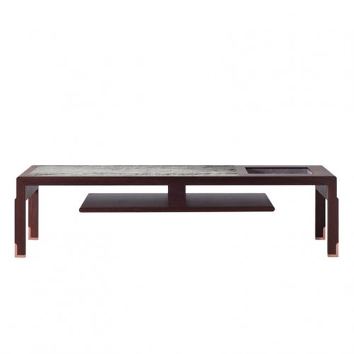 Tavolino basso contemporaneo - GAIA - DIMENSIONE CHI WING LO - in sucupira / in pietra naturale / con supporto in legno