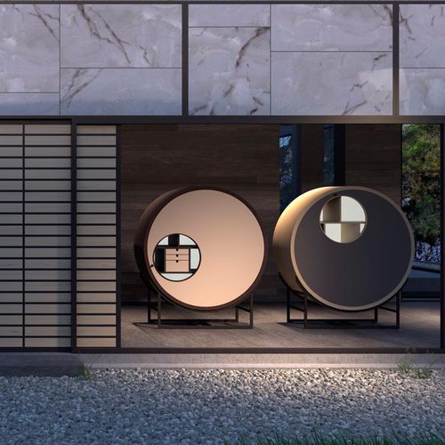 Credenza contemporanea - ONAR - DIMENSIONE CHI WING LO - in sucupira / in metallo / in pelle