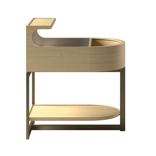 Comodino contemporaneo - PLAI  - DIMENSIONE CHI WING LO - in pelle / con supporto in legno / con contenitore