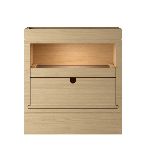 Comodino contemporaneo - MAZI - DIMENSIONE CHI WING LO - in legno / con supporto in legno / rettangolare