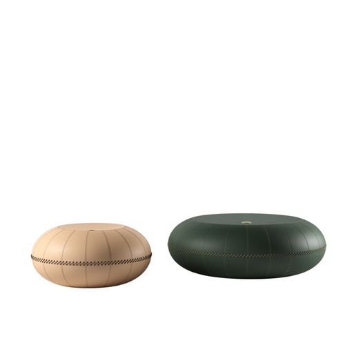 Pouf contemporaneo - OMOS - DIMENSIONE CHI WING LO - in tessuto / in pelle / tondo