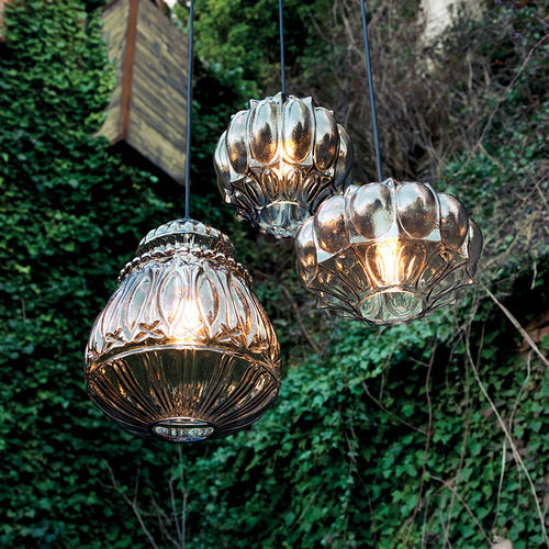 Lampada a sospensione - GINGER - KARMAN - in vetro fumè / in paglia / Retro