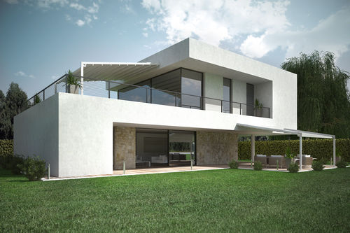 Pergola addossata - FLEXIA - DIRELLO S.R.L - in alluminio / con copertura scorrevole in tela PVC / su misura