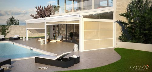 Pergola addossata - QUICK - DIRELLO S.R.L - in alluminio / con copertura scorrevole in tela PVC / modulabile