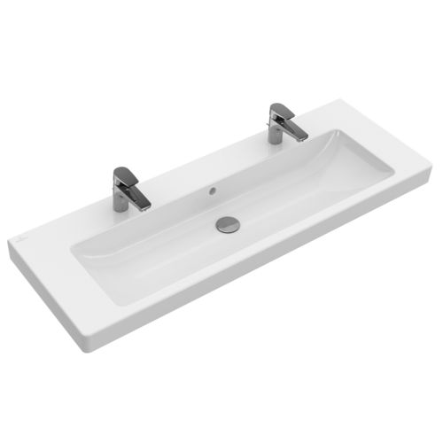 Lavabo sospeso - SUBWAY 2.0: 7176D3 - Villeroy & Boch - in porcellana / con piano integrato / doppio