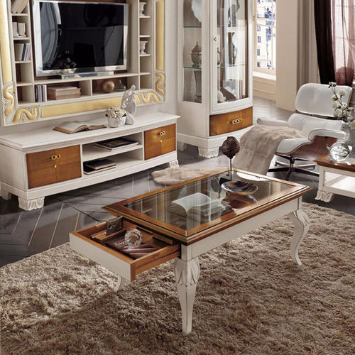 Tavolino basso classico - RIVA - Villa Nova Italia - in legno laccato / in vetro / rettangolare