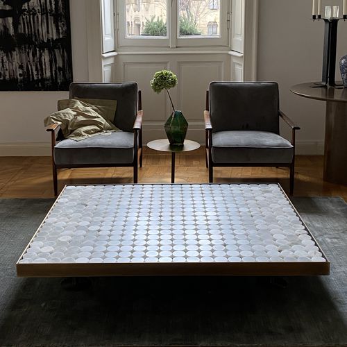 Tavolino basso design originale - Sofia  - mg12 - in ottone / in ottone spazzolato / in alabastro