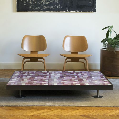 Tavolino basso design originale - SOFIA WALLPAPER PRUGNA - mg12 - in ceramica / in acciaio / con supporto in acciaio