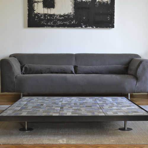 Tavolino basso design originale - SOFIA WALLPAPER NEBBIA - mg12 - in ceramica / in acciaio / con supporto in acciaio