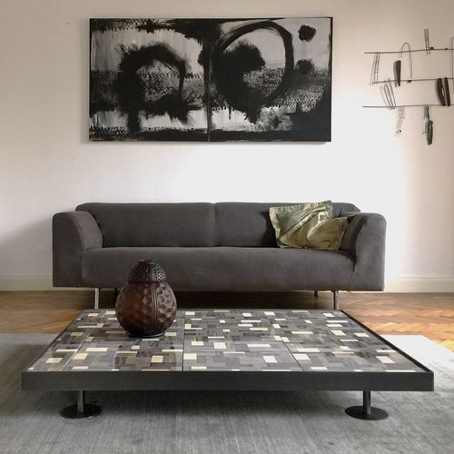 Tavolino basso design originale - SOFIA WALLPAPER FUMO - mg12 - in ceramica / in acciaio / con supporto in acciaio