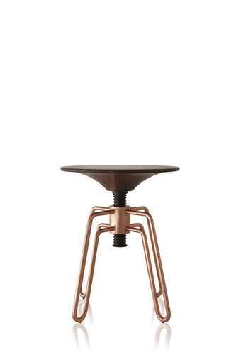 Sgabello contemporaneo - PHILIPS - SOLLOS - in legno massiccio / con supporto in acciaio / con supporto in rame