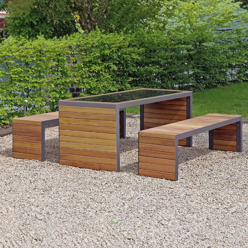Tavolo da picnic contemporaneo - Sylva - The solar range - in acciaio inossidabile / in legno composito (WPC) / con supporto in acciaio inossidabile
