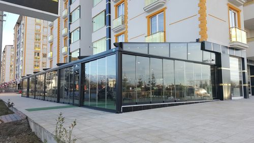 Pergola addossata - VPS  - VIZYON GLAZING SYSTEMS - in metallo / con copertura scorrevole / contract