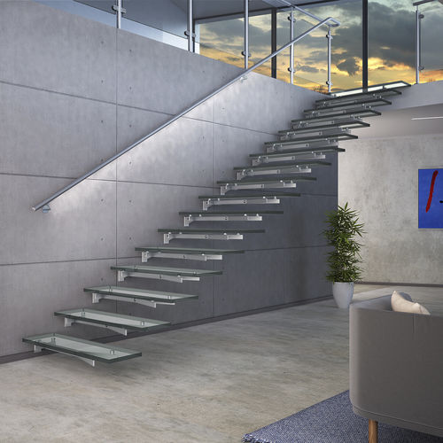 Scala dritta - GLASSTREE WALL - IAM Design - con gradini in vetro / con struttura in acciaio inossidabile / contemporanea