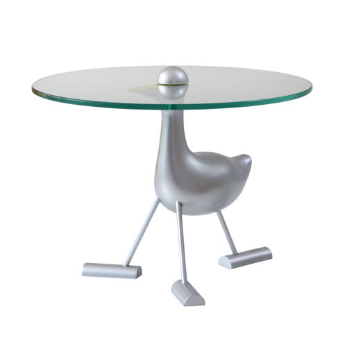 Tavolo d'appoggio design originale - PAPPERA  - A lot of Brasil - in vetro / in alluminio / rotondo
