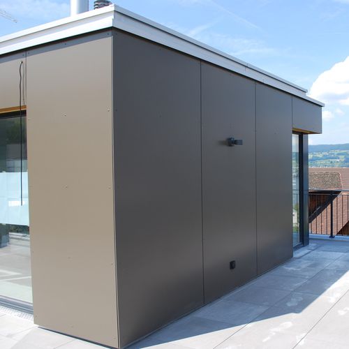 Rivestimento di facciata per facciata ventilata - CELLON - HOLZMOOS WÄDENSWIL - Bruag Design Factory AG - in pannelli / in HPL / liscio