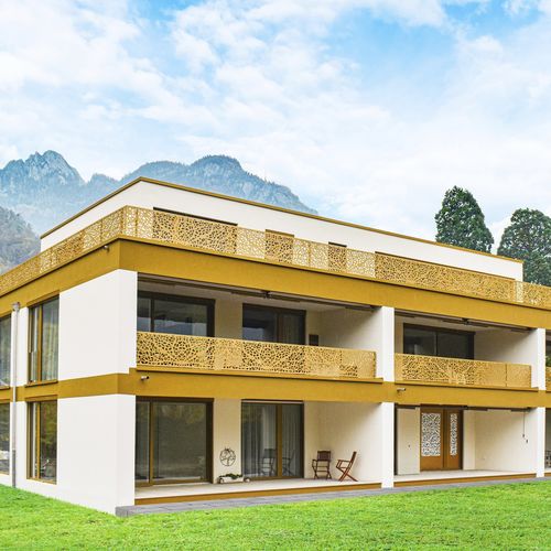 Ringhiera in HPL - CELLON LAKE SHORE WEESEN - Bruag Design Factory AG - a pannelli / tagliata al laser / da esterno