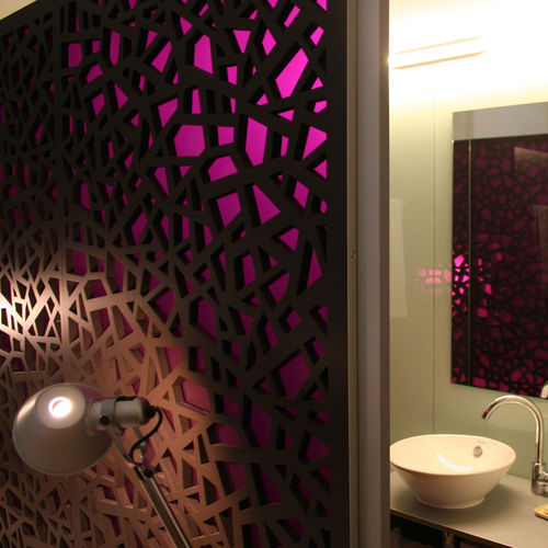 Pannello decorativo per parete - HOTEL PLATTENHOF ZURICH - Bruag Design Factory AG - retroilluminato / in fibra di legno / perforato
