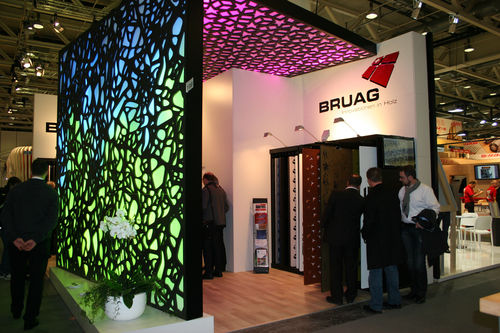 Pannello acustico per controsoffitto - BOOTH SWISSBAU 2014 - Bruag Design Factory AG - per pannello divisorio / in MDF / rettangolare