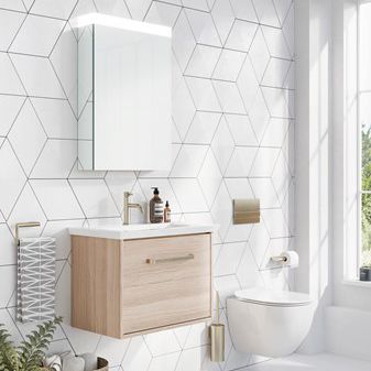 Mobile pensile per bagno con specchio con illuminazione integrata - ARENA - Crosswater - contemporanea / per uso residenziale / in ceramica