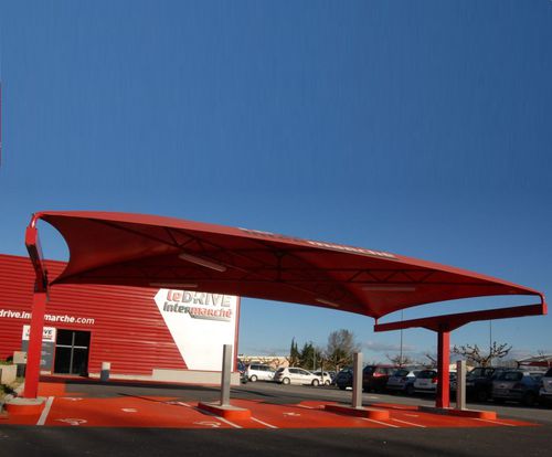 Tensostruttura su ossatura metallica - DRIVE INTERMARCHÉ - Eugreb Invest - per tettoia di posto auto / con membrana in PVC / per parcheggio