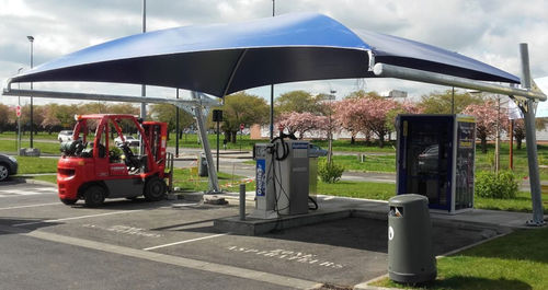 Tensostruttura su ossatura metallica - WASHING AND ASPIRATION – CONSOL - Eugreb Invest - per tettoia di posto auto / con membrana in PVC / per parcheggio