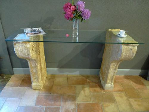 Consolle classica - bca materiaux anciens - in vetro / in legno massiccio / rettangolare