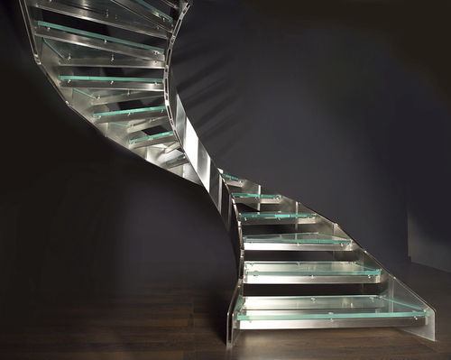 Scala curva - LUXE - ESCALIER DESIGN 14 - con gradini in vetro / con struttura in metallo / contemporanea
