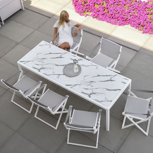 Tavolo da pranzo contemporaneo - VICTUS - 10Deka - in HPL / con supporto in alluminio / rettangolare